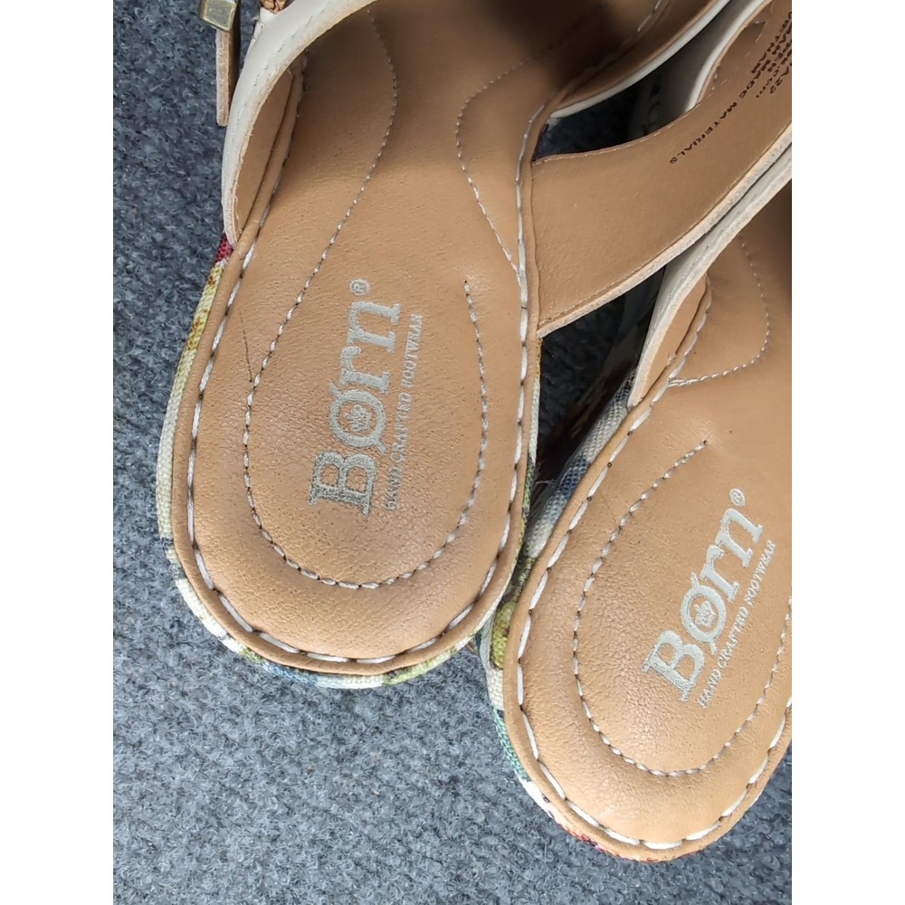 BORN Women's Wedge Sandals Size 10 M Floral Bottom VCJA22 Ivory Leather Slip On - Picture 6 of 11